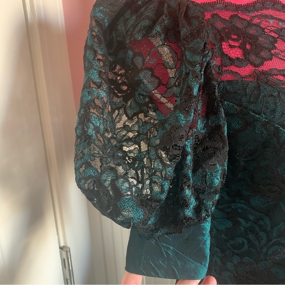 Unbranded Emerald Green and Black Taffeta and Lace 80’s Tea Length Dress size 4 - Picture 9 of 9